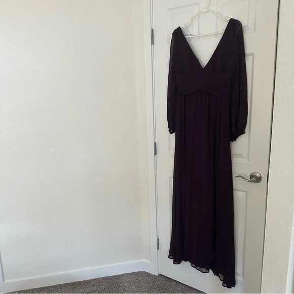 Lulu's Deep V-Neck Plum Long Sleeve Dress - Picture 3 of 7